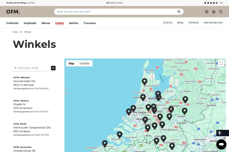 Only for Men store locator with 25+ locations across the Netherlands
